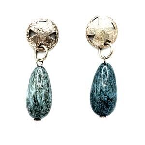 VINTAGE Ladies' Turquoise & Silver Tone Drop Earrings